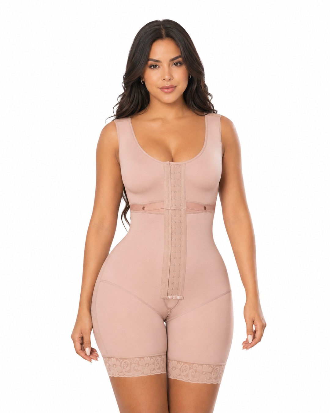 Thigh-Length Girdle with Built-in Bra - Curvisse